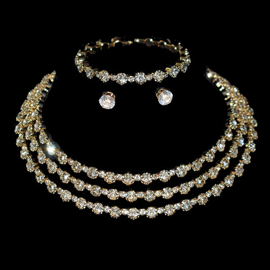 Women's Fashion Crystal Three-piece Rhinestone Alloy Claw Jewelry Set