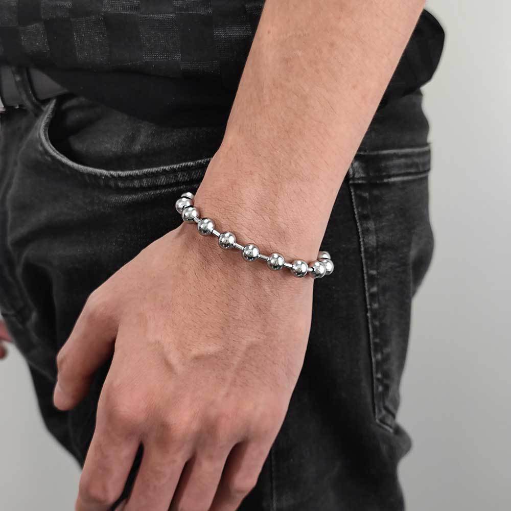 Men's Glass Bead Chain Ball Stainless Steel Bracelets