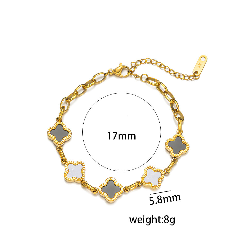 Lucky Titanium Steel Double-sided Clover Korean Bracelet