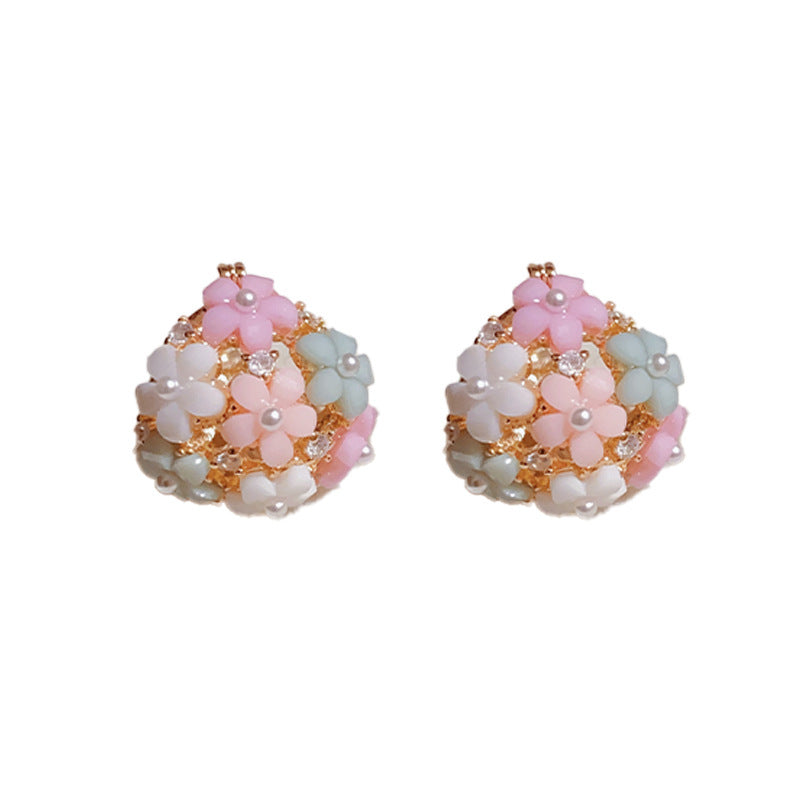 Women's Stylish Zircon Pearl Flower Basket Clip Niche Design Ear Buckle