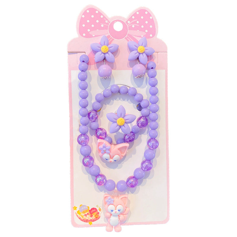 Children's Pink Belle Ear Clip Suit Princess Little Necklaces