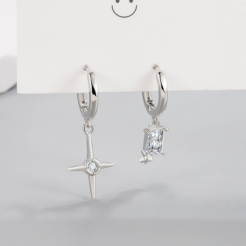 Women's Square Diamond Asymmetric Clip Trendy Cold Niche Ear Buckle