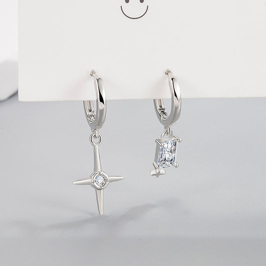 Women's Square Diamond Asymmetric Clip Trendy Cold Niche Ear Buckle