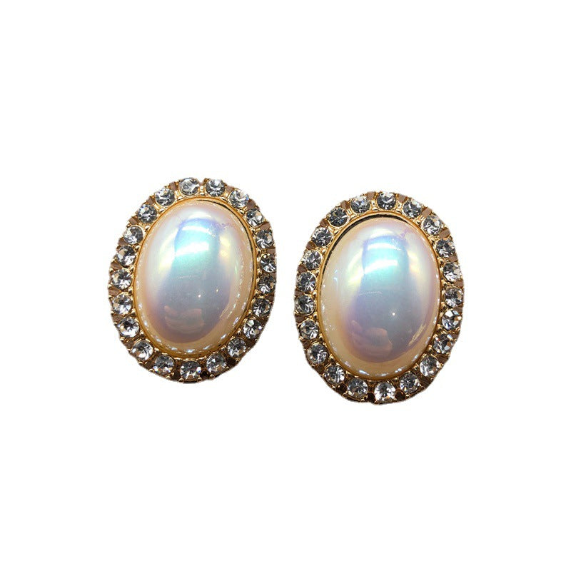 Women's Western Retro Mabe Pearl Ear Clip Hepburn Style Cheongsam Formal Jewelry Set