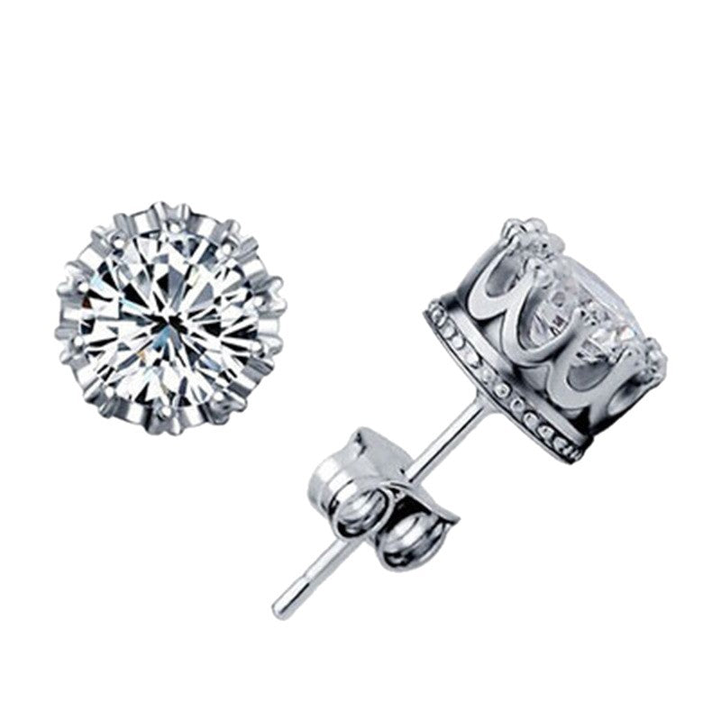 Simple Hollow Gold Crown Zircon Female Stud Earrings