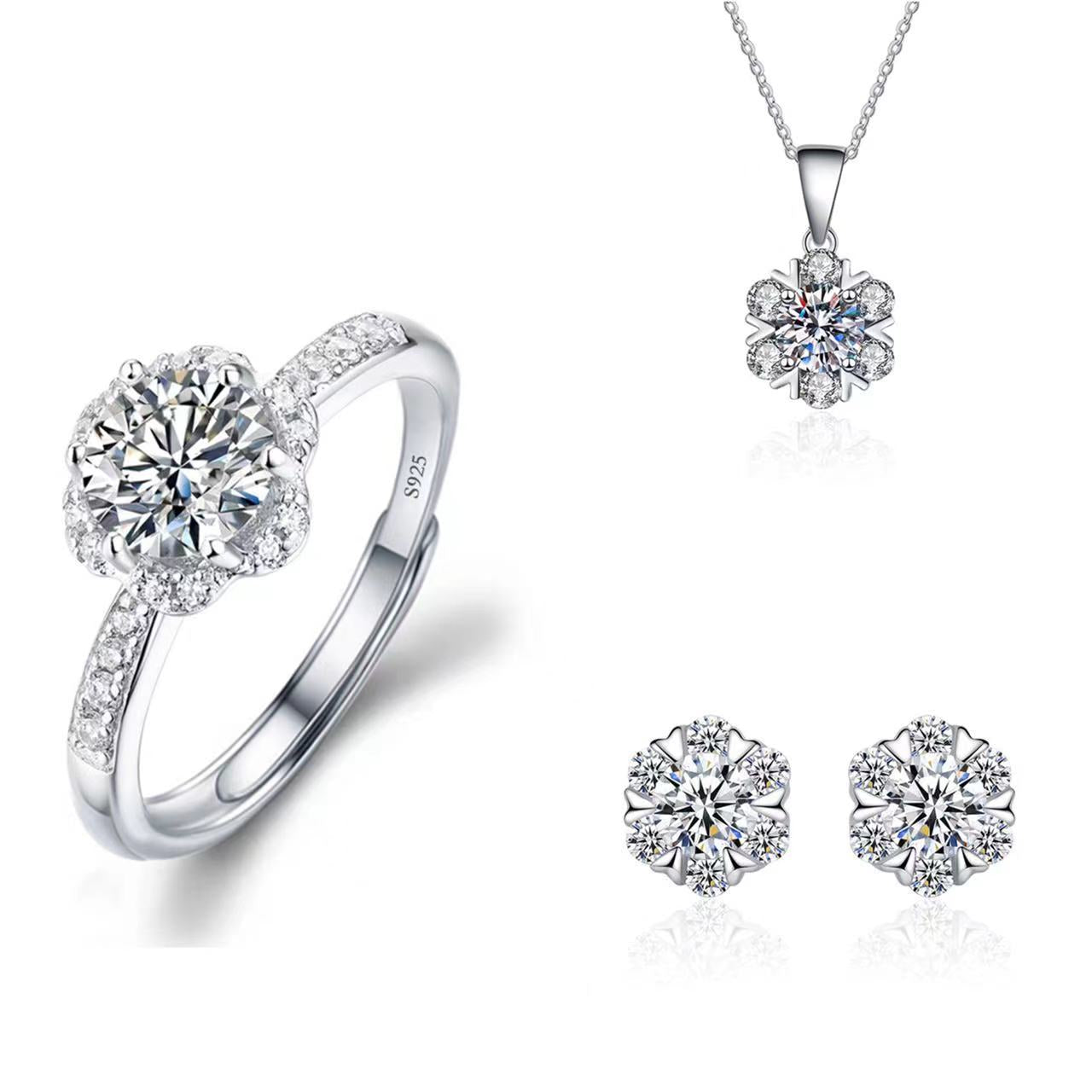 Women's Korean Three-piece Suit Imitation Sier Six Claw Jewelry Set