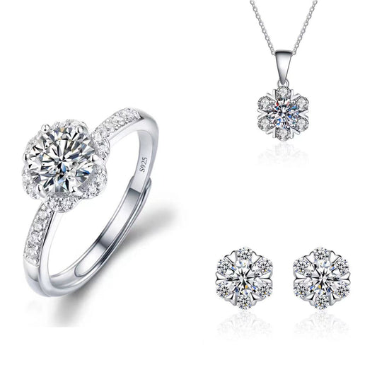 Women's Korean Three-piece Suit Imitation Sier Six Claw Jewelry Set
