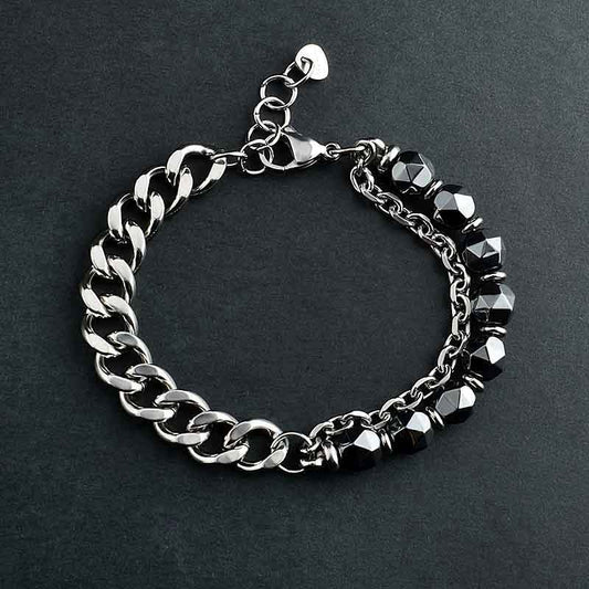 Men's Stainless Steel Double-sided Grinding Chain Stone Bracelets