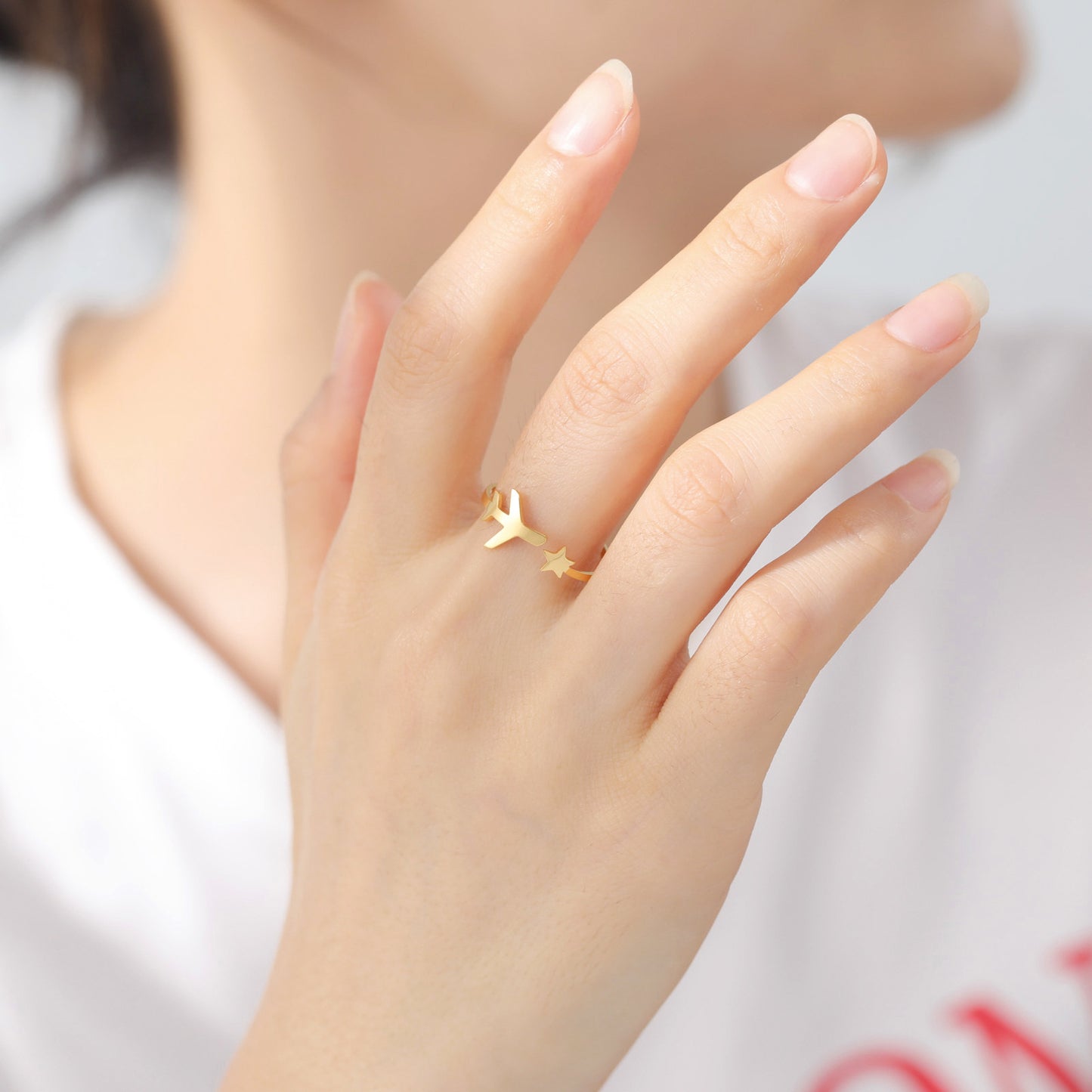 Exquisite Simple Item Star Aircraft Open Ring