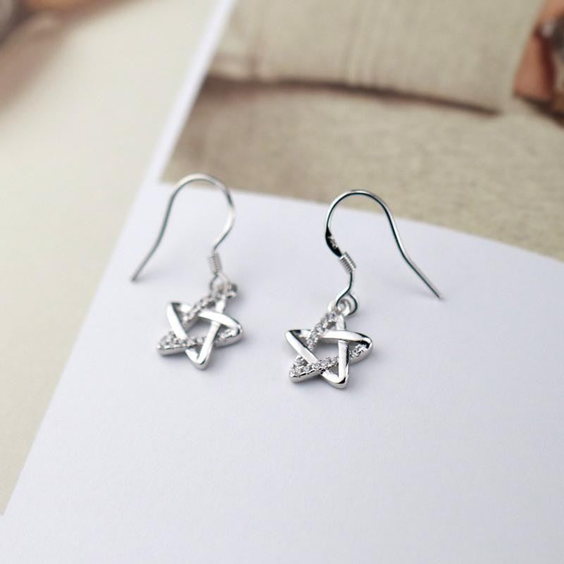Zircon Hollow Pentagram Little Star Personality Tassel Temperamental Earrings