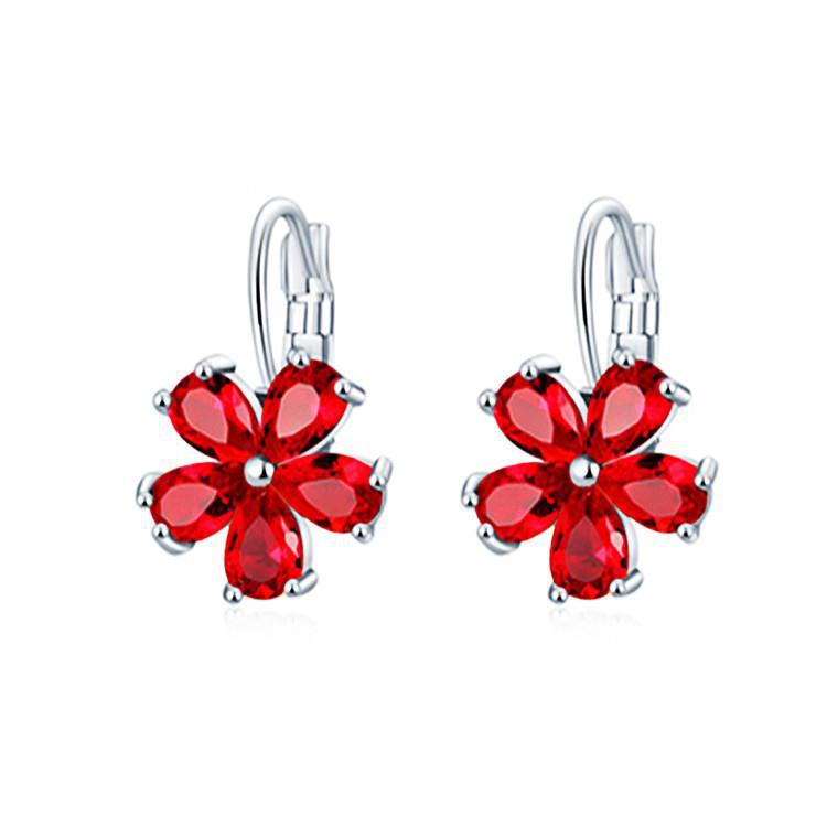 Women's Red Peach Heart Clip Flower With Colorful Ear Buckle