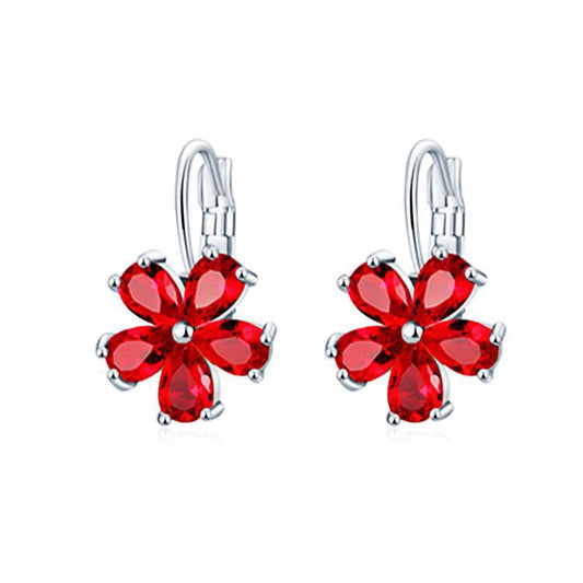 Women's Red Peach Heart Clip Flower With Colorful Ear Buckle
