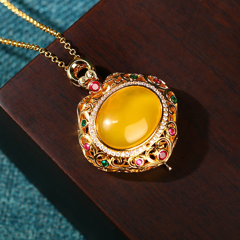 Natural Agate Egg Noodles Perfume Bag Gold Plated Necklaces