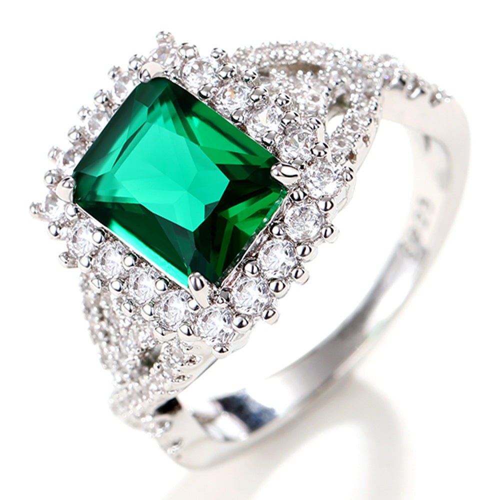 Women's Shi Green Square Zircon Luxury White Rings