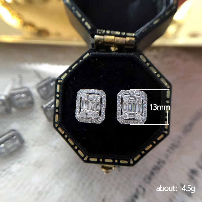 Boucles d'oreilles légères plaquées or blanc avec diamants carrés pour femmes