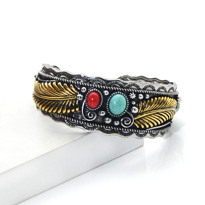 Women's Navajo Style Oval Turquoise Retro Two-tone Bracelets