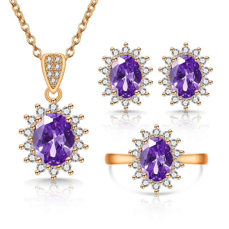 Live Broadcast Colored Gems Fashion Simulation Jewelry Set