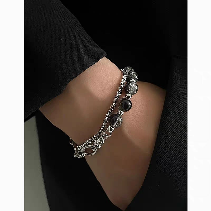 Women's & Men's & Chain Ice Crack Beads Titanium Steel Bracelets