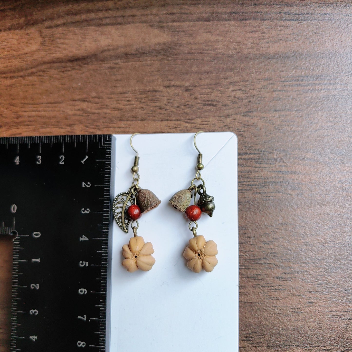 Wooden Chinese Style Art Retro Ear Clip Golden Bell Bodhi Earrings