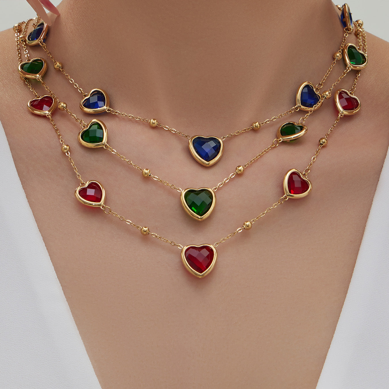 Cut Candy Color Heart-shaped Glass Stone Fashion Exquisite Stainless Rings