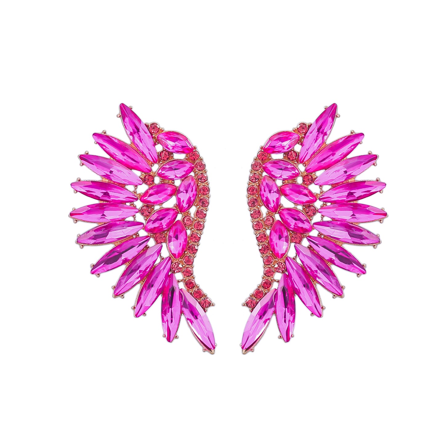 Colorful Crystals Exaggerated Fan-shaped Wings Fashion Earrings