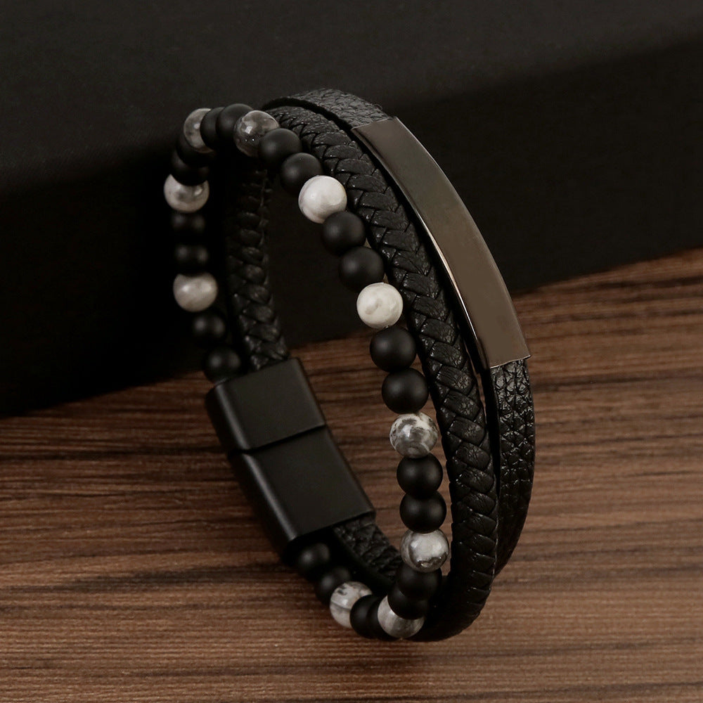 Men's Fashion Leather Hand-woven Alloy Magnetic Buckle Bracelets