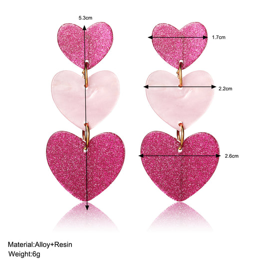 Barbie Pink Heart Shaped Love Simple Earrings