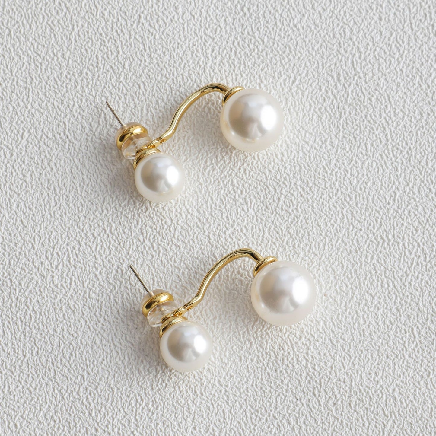 Women's Sier Pearl Double Beads Twin Elegant Earrings
