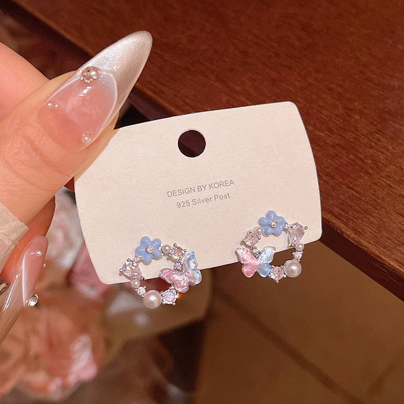 Mori Sweet Elegant Stars Butterfly Super Graceful High-grade Colored Stud Earrings