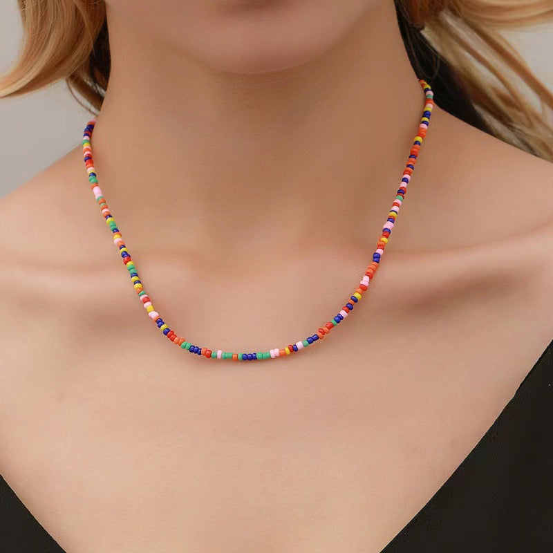 Fashion Beaded Colorful Small Beads Summer Beach Clavicle Chain Necklace