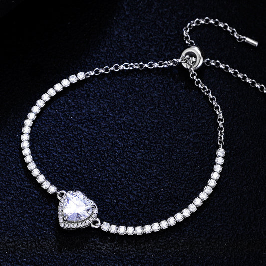 Bracelets en direct simples en forme de cœur avec diamant Sier et Moissanite pour femmes