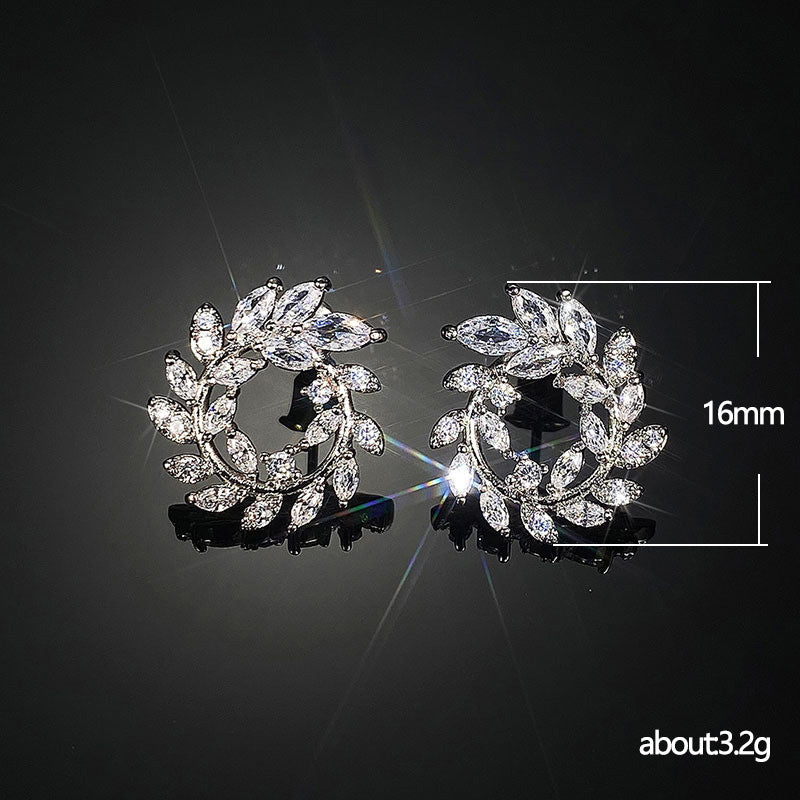 Shi Live Luxury Full Diamond Leaf Earrings