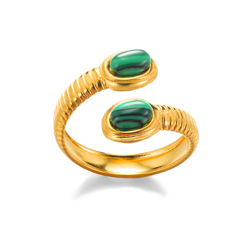 Women's Titanium Steel Retro Natural Stone Design Ring