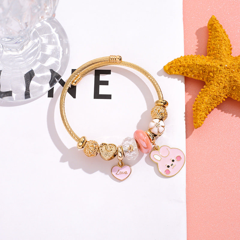 Style Stainless Steel Female Fashion Less Group Cartoon Love Gold Bracelet