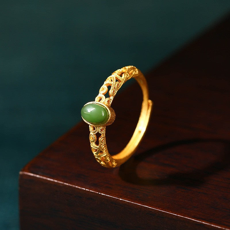 Fashion Cloud Pattern Ancient Gold-plated Jade Inlaid Jewelry Set