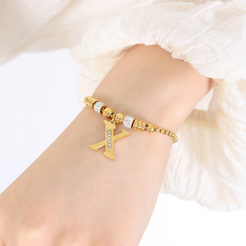 Gold English Letters Pendant Rhinestone Tassel Bracelets