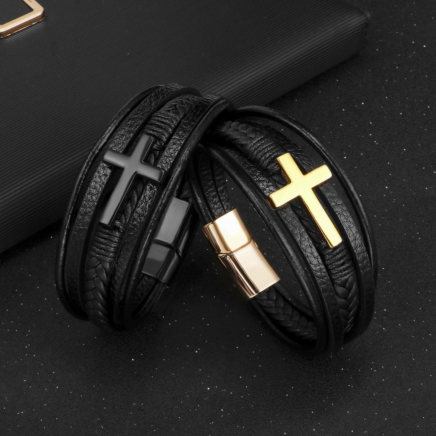 Men's Cross Leather Handmade Braided Rope Magnetic Bracelets