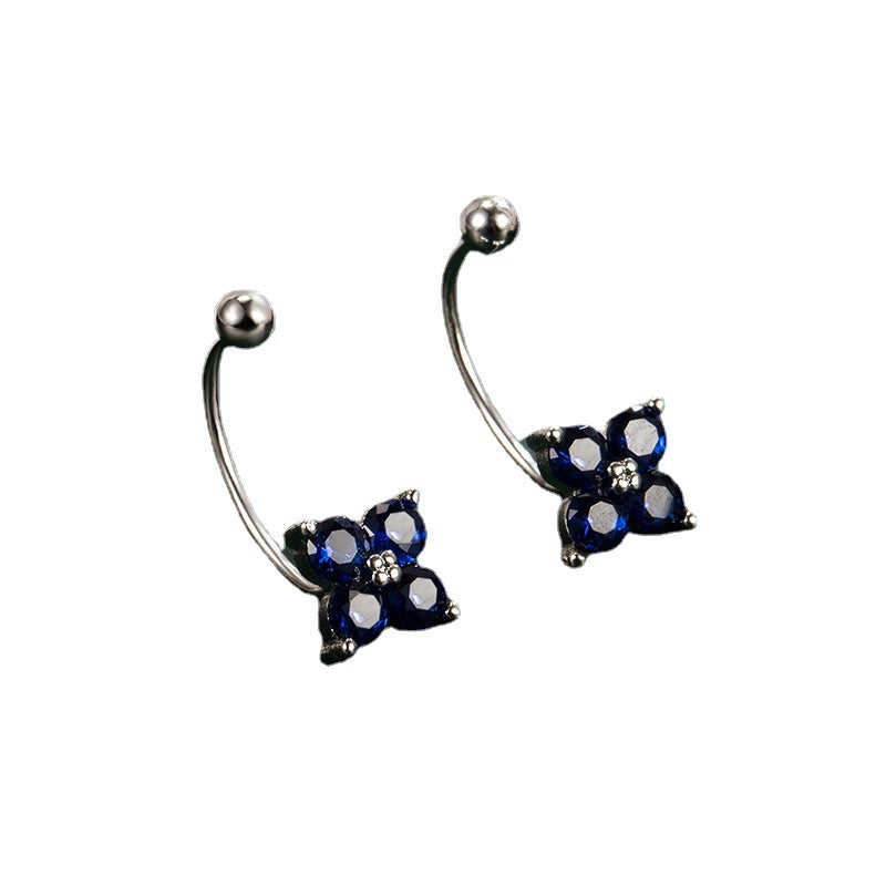 Blue Zircon Flower U-shaped Screw Ball Rings