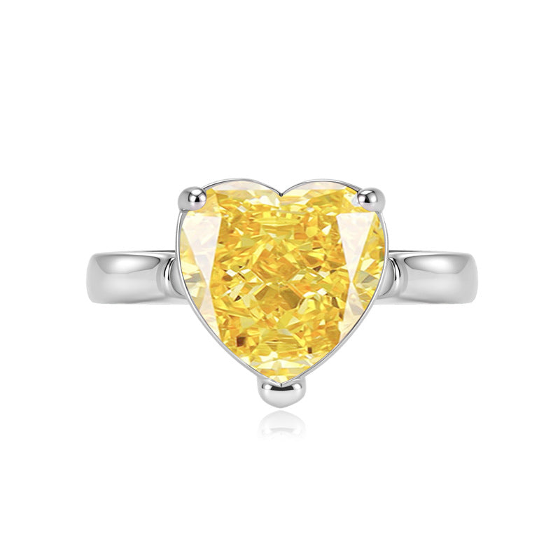 Live Pink Heart-shaped Navy Blue High Carbon Diamond Ice Flower Ring