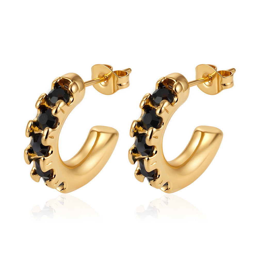 Women's Round Sticky Zircon Stainless Steel High-grade Versatile Earrings