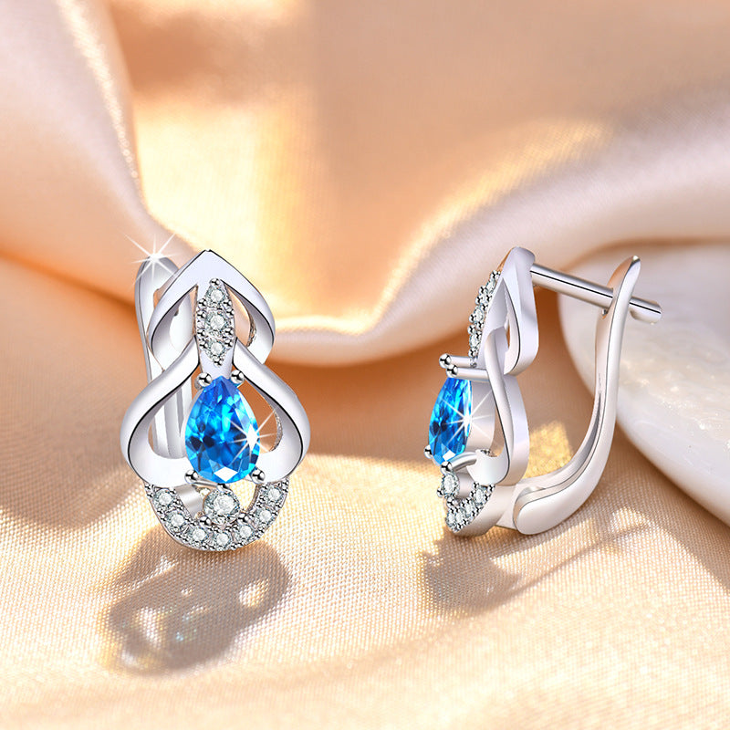 Blue Crystal Summer High-grade Light Luxury Tide Temperament Wild Earrings