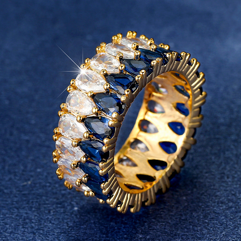 Row Full Rhinestone Zircon Water Drop Ring