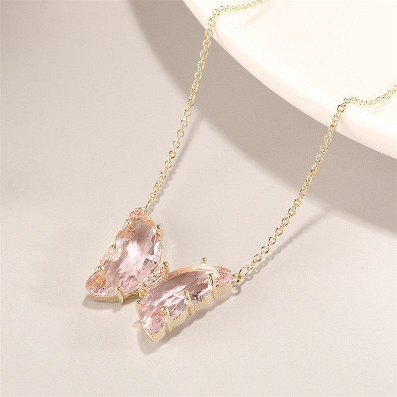 Women's Fantasy Glass Crystal Butterfly For Clavicle Necklaces