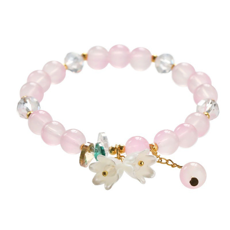 Cream Two-tone Lily White High-grade Crystal String Beads Bracelets