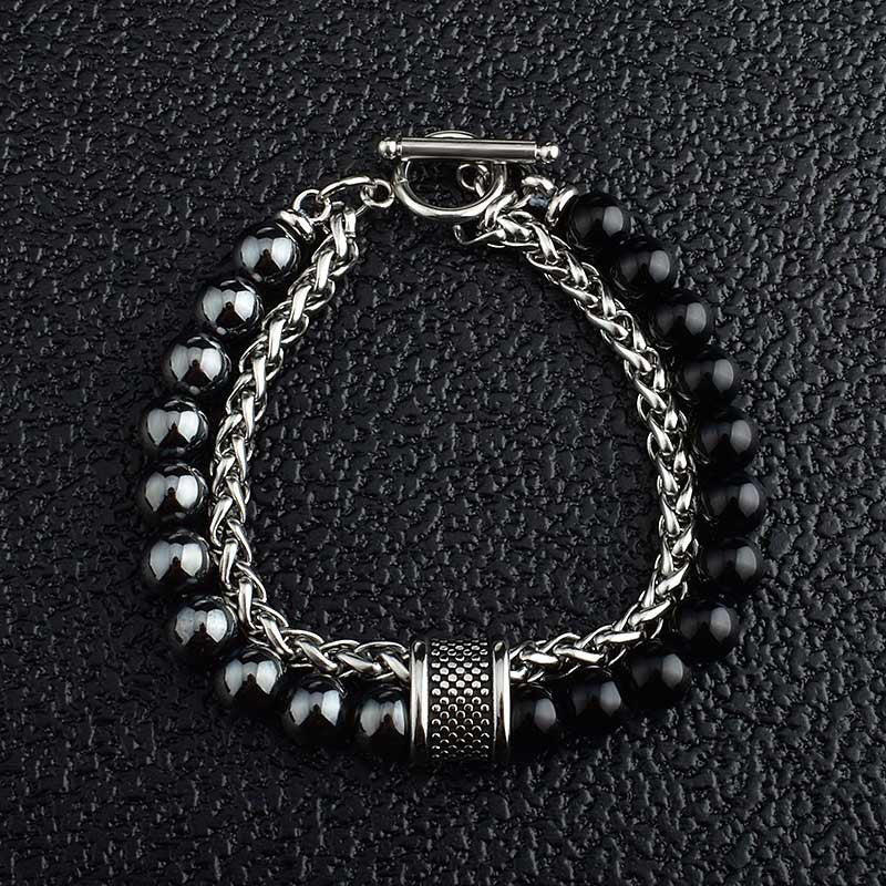 Herren-Armbänder aus Edelstahl mit Korbkette und mattiertem Stein