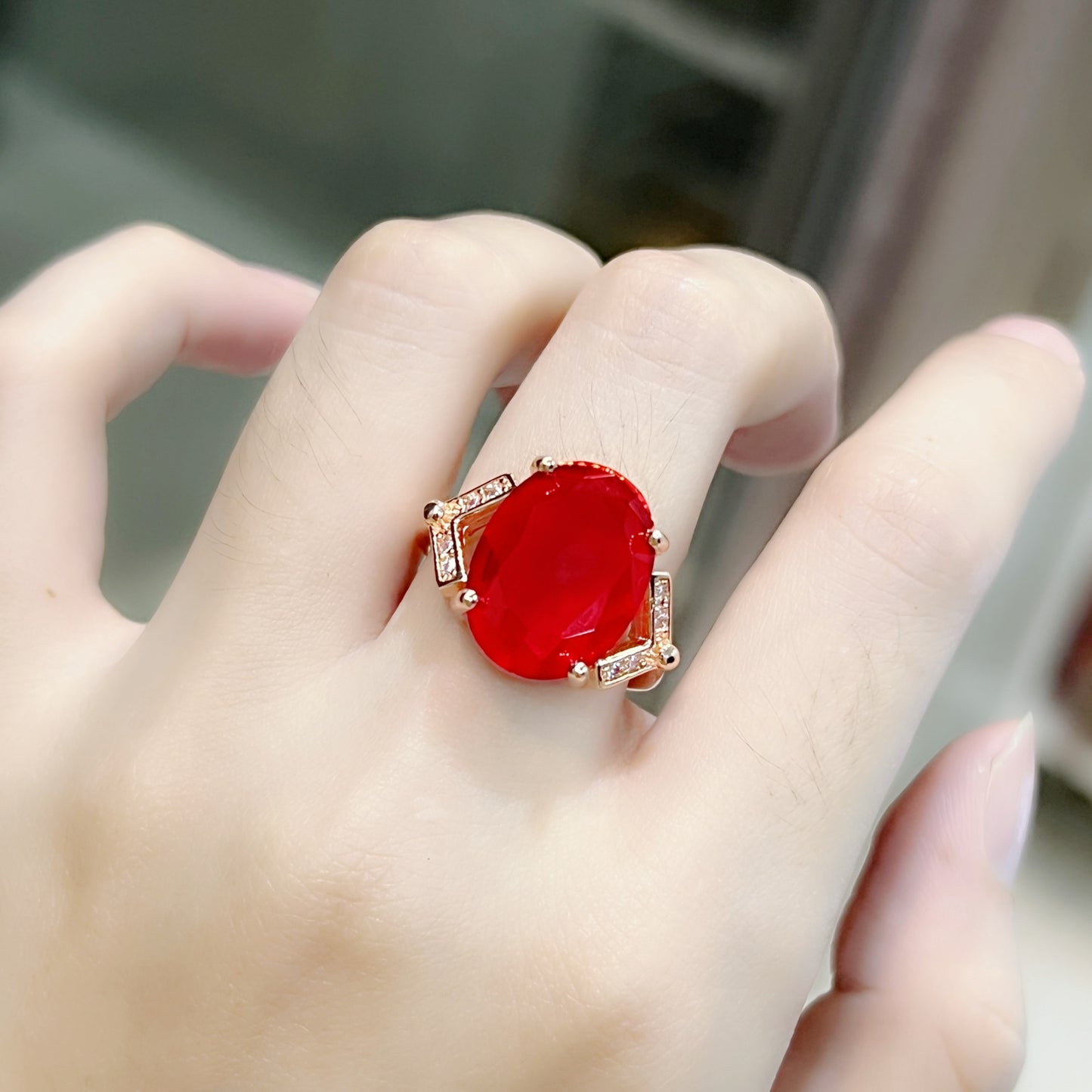 Luxury Colored Gems Red Rhinestone Imitation Rings