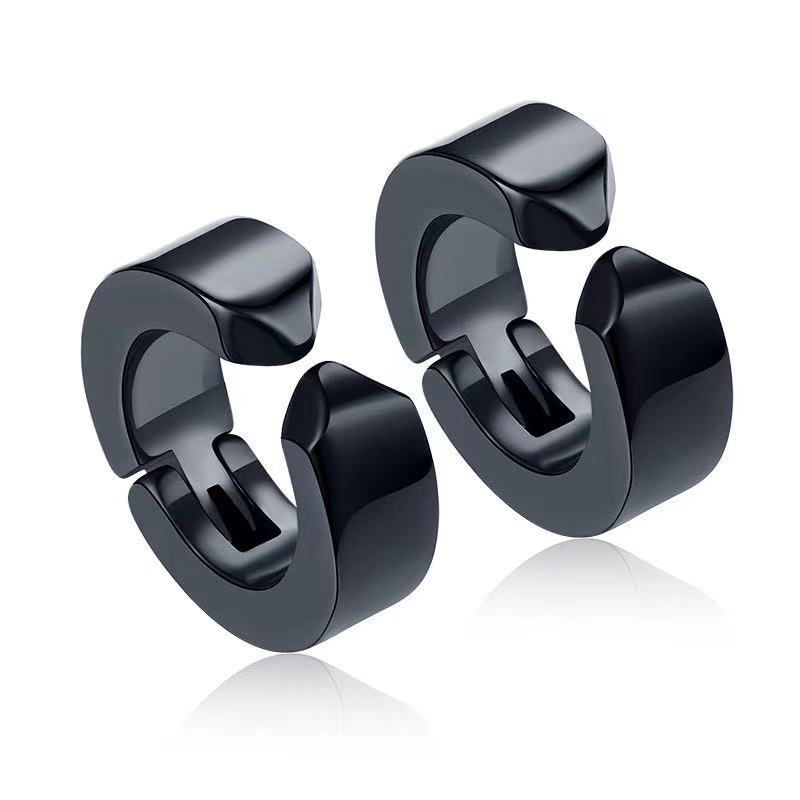 Women's & Men's Black Series Punk Titanium Steel Clips Ear Clip