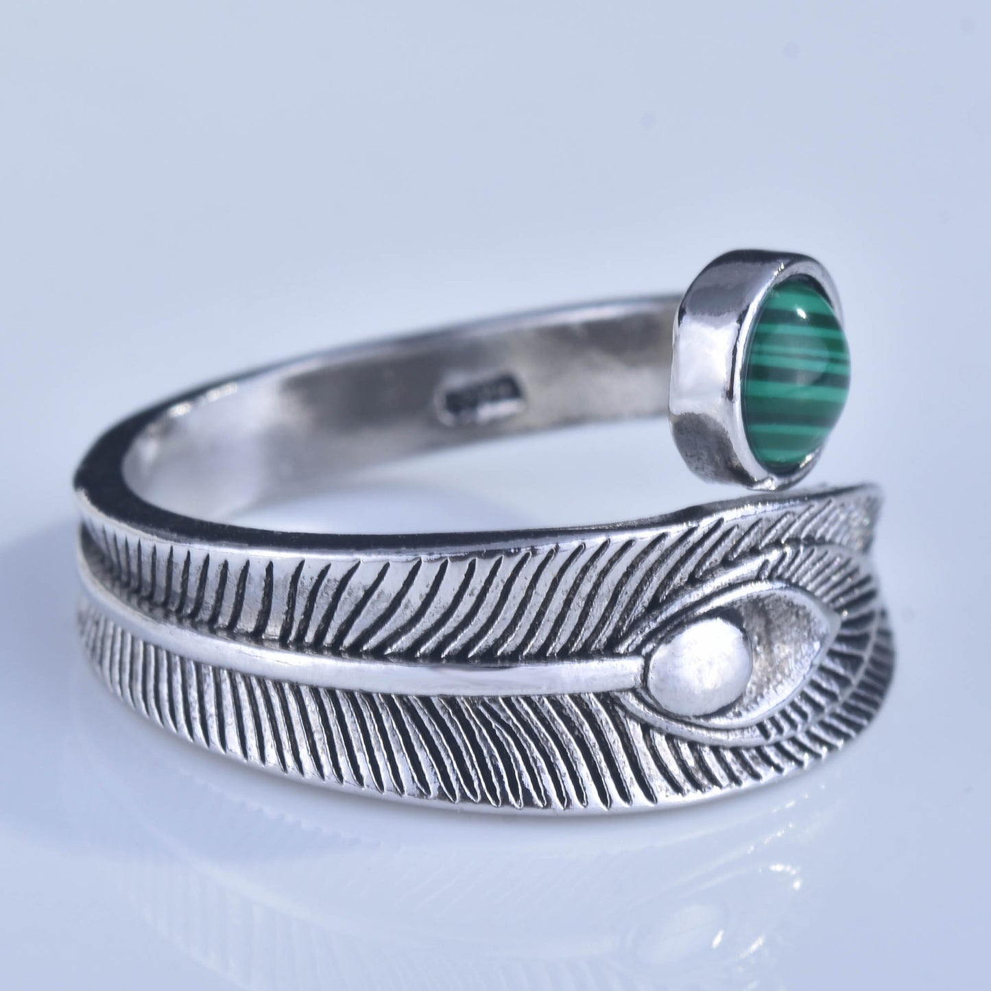 Women's Sier Plated Vintage Malachite Opening Accessories Rings