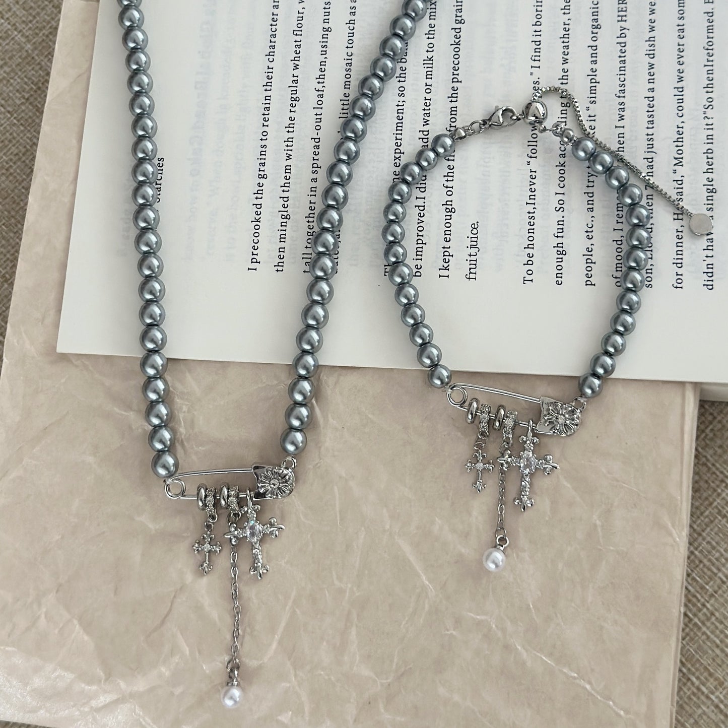 Cross Pin Tassel Pearl Sweet Cool Clavicle Necklace