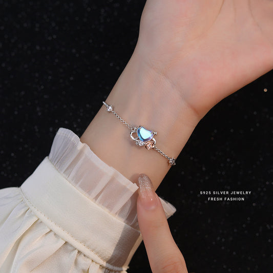 Rose Planet Sterling Sier Moonstone Mori Style Design High Bracelets